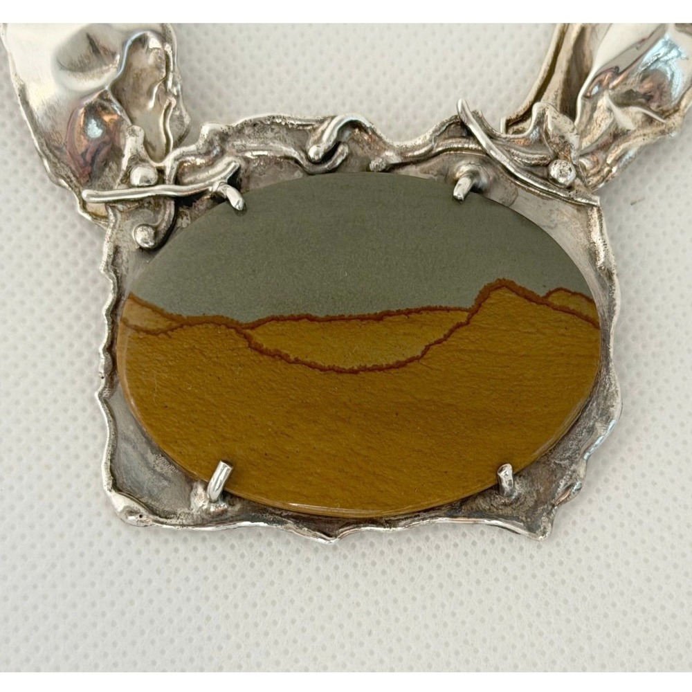 Diane Markz Picture Jasper Silver Brutalist Necklace - Picture 2 of 9